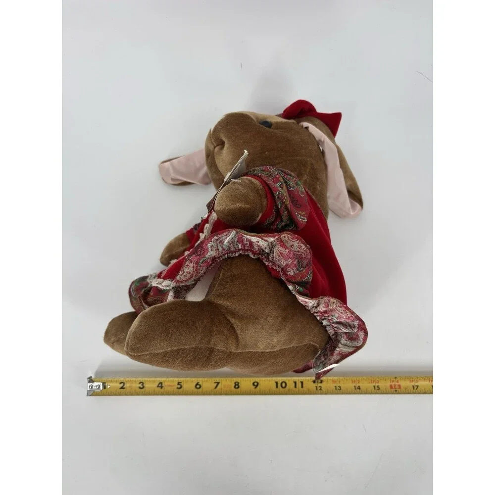 1985 Vtg Velveteen Rabbit Plush Rabbit Red Velvet Christmas Dress Bow Tags EUC